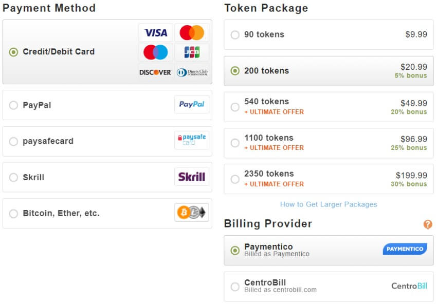 Stripchat token prices