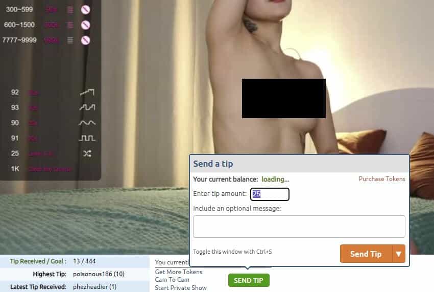 how to send tip in a free chaturbate live cam show